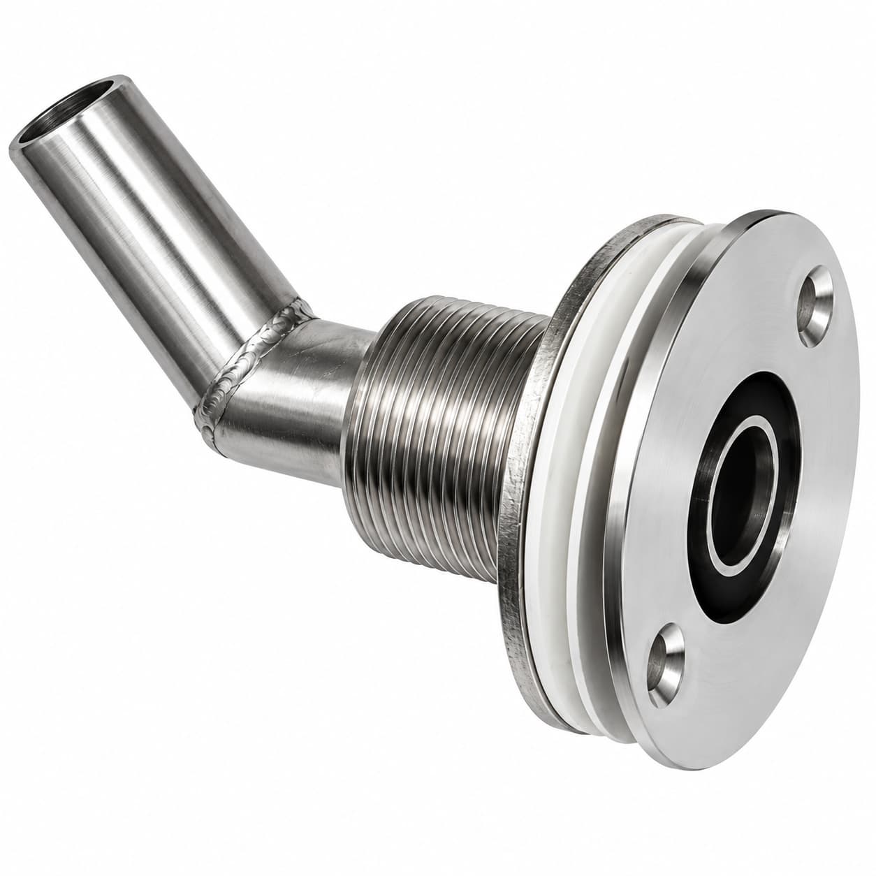 AT10567 · Stainless Steel Thru Hull Fitting, 22 mm, 90° Base, Angled Connector, Boltless