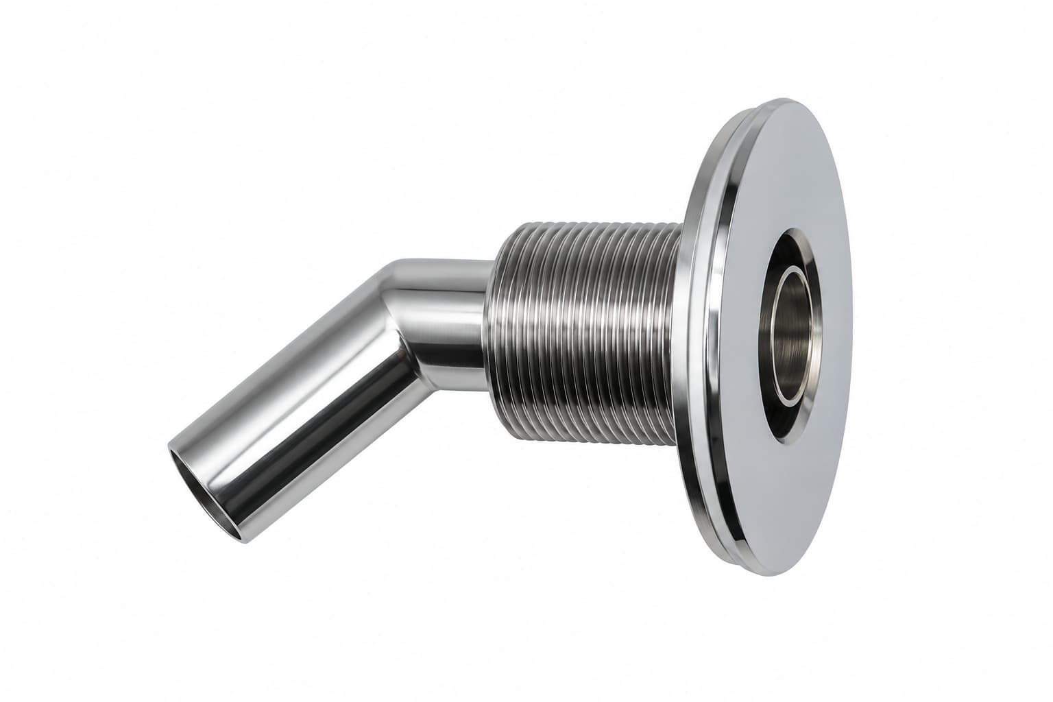 AT50567 · Stainless Steel Thru Hull Fitting, 24 mm, 90° Base, Angled Connector, Boltless