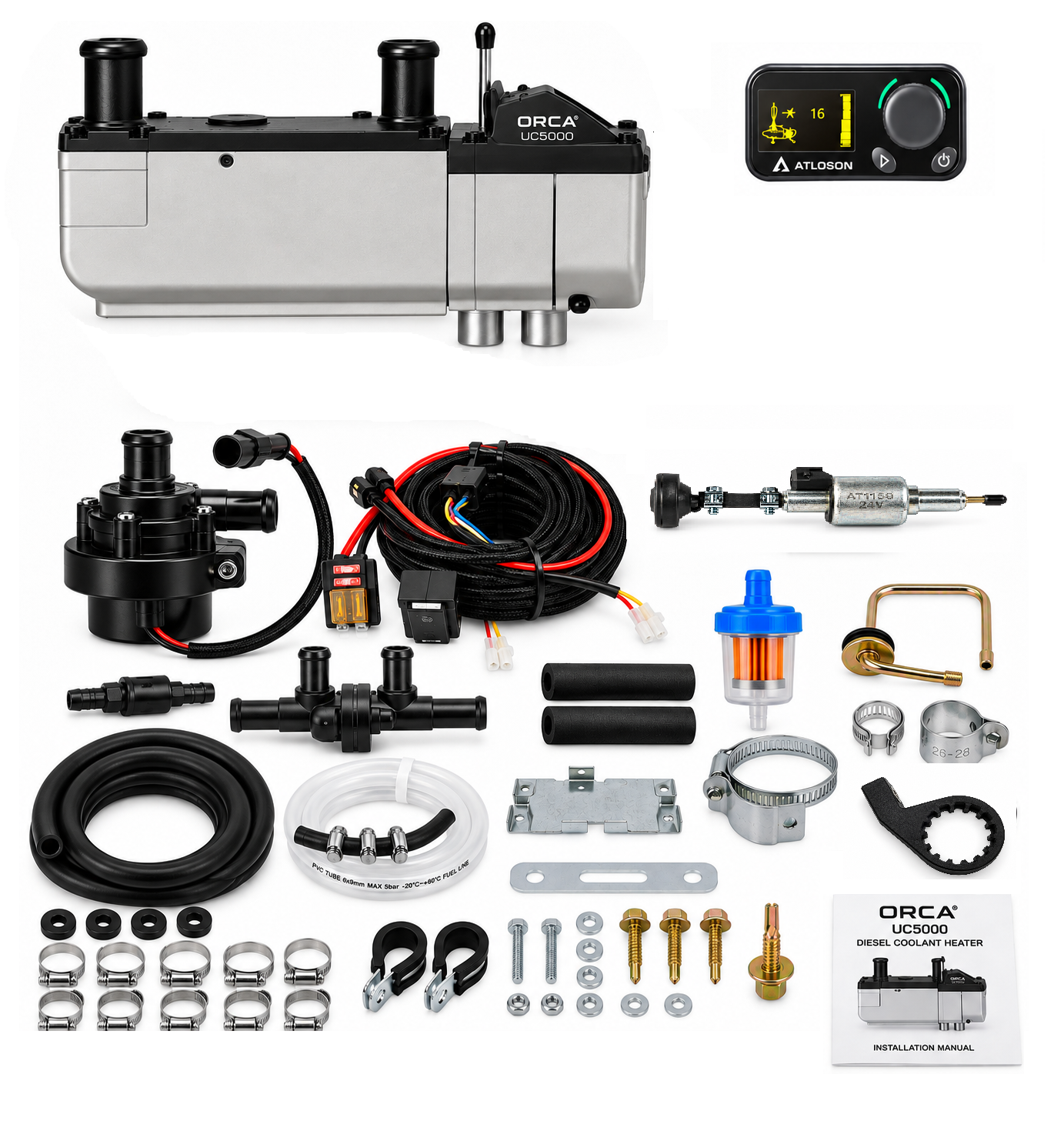 UC5000 Heater Kit, Coolant Heater, 5kw, 12v, Diesel, Controller LCD - BT